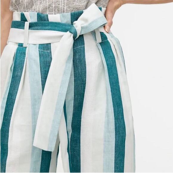 J. Crew 100% Linen Lined High Rise Pants in Cabana Stripe Sz 8 - Picture 2 of 10